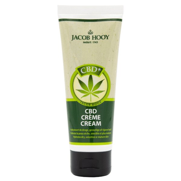 een tube cbd-crème op een witte achtergrond.